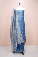 Azure Blue Embellished Organza Silk Dress Material - Chinaya Banaras