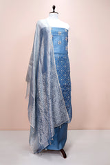 Azure Blue Embellished Organza Silk Dress Material - Chinaya Banaras