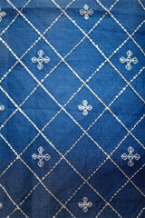 Azure Blue Embellished Organza Silk Dress Material - Chinaya Banaras