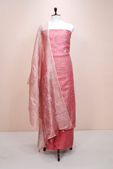 Rouge Pink Embellished Organza Silk Dress Material By Chinaya Banaras