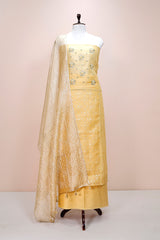 Lemon Yellow Embellished Organza Silk Dress Material By Chinaya Banaras