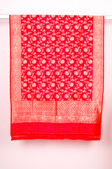 Salmon Red Handwoven Banarasi Silk Dupatta - Chinaya Banaras