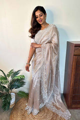Brown Banarasi Tissue Silk Saree Online