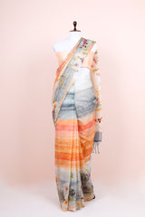 Draped Beautifully Peach & Grey Embellished Organza Silk Saree By CHinaya Banaras