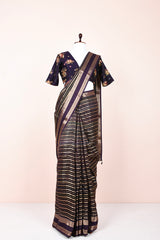 Dark Purple Striped Handwoven Chiniya Silk Saree By Chinaya Banaras