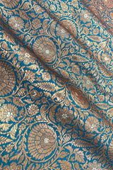 Teal Green Woven Banarasi Silk Fabric, silk fabric, brocade fabric, handloom fabric, indian fabric