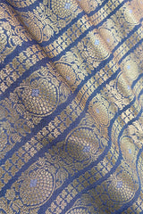 Slate Grey Striped Woven Banarasi Silk fabric, banarasi fabric, silk fabric, brocade fabric, handloom fabric, indian fabric