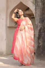 Hibiscus Pink Handwoven Mulberry Silk Suit Set By Chinaya Banaras