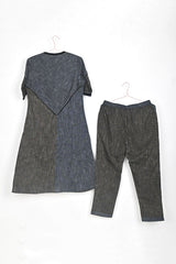 Charcoal Grey Striped Cotton Kurta Pant Set - Chinaya Banaras