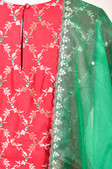 Delightful Red Handwoven Mulberry Silk Sharara Set - Chinaya Banaras