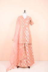 Baby Pink Handwoven Banarasi Silk Suit Set By Chinaya Banaras