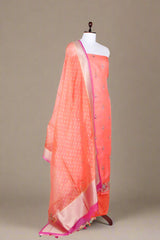 Brick Pink Embroided Organza Silk Dress Material - Chinaya Banaras