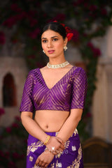 Deep Purple Handwoven Banarasi Silk Blouse Material At Chinaya Banaras
