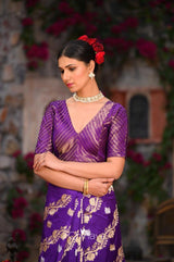 Deep Purple Handwoven Banarasi Silk Blouse - Chinaya Banaras