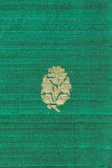 Exclusive Sapphire Green Kadhwa Weave Raw Silk Fabric - Chinaya Banaras