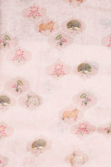 Pastel Peach Pichwai Printed Linen Dupatta - Chinaya Banaras