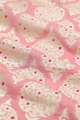 peach color banarasi fabric, silk fabric, brocade fabric, handloom fabric, indian fabric