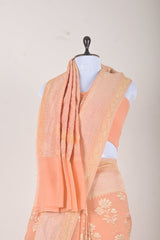 Peach Handwoven Georgette Khaddi Silk Saree - Chinaya Banaras