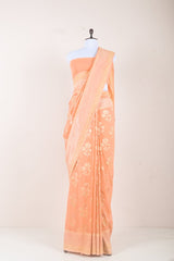Peach Handwoven Georgette Khaddi Silk Saree - Chinaya Banaras