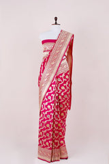 Ruby Pink Kadhwa Weave Handwoven Banarasi Silk Saree - Chinaya Banaras