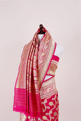 Ruby Pink Kadhwa Weave Handwoven Banarasi Silk Saree - Chinaya Banaras