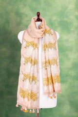 Dupatta, peach Dupatta, Pichwai Dupatta, Dupatta for women, Printed Dupatta, Linen Dupatta