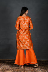 Vivid Orange Woven Chanderi Silk Kurta Set - Chinaya Banaras