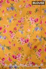 Mustard Yellow Organza Silk Party Wear Saree with Floral Prints