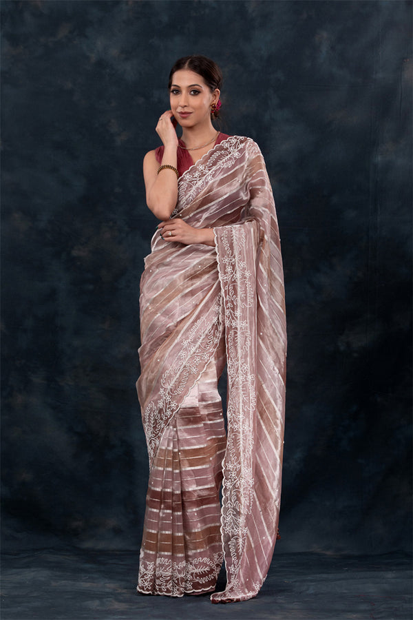 Buy Brown Tissue Silk Saree Online