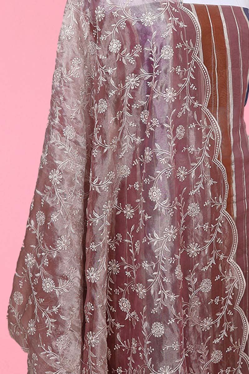 Rose Pink Rangkat Woven Tissue Silk Dress Material - Chinaya Banaras