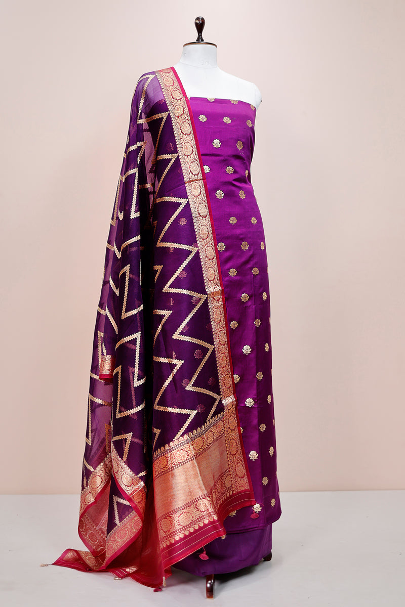 Voilet Handwoven Chiniya Silk Dress Material