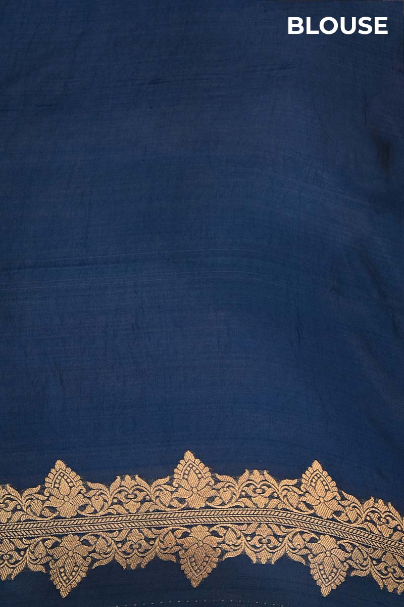 Blue Dupion Silk Saree with Gold Zari Intricate Designs