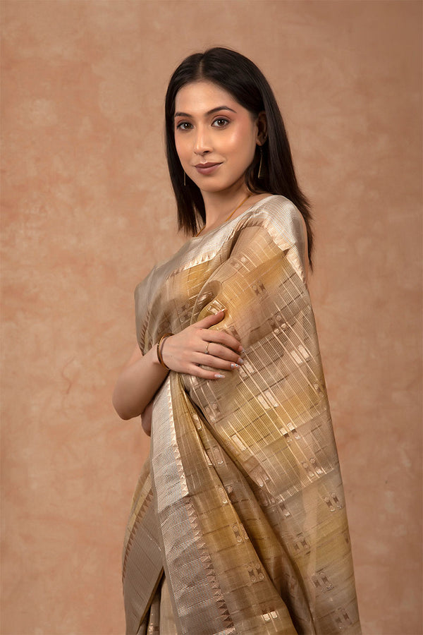 Olive Green Cotton Saree With Zari Border