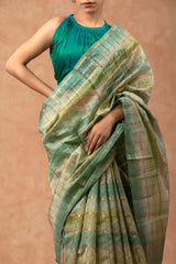 Blue Checkered Cotton Saree