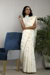 Cotton saree, Banarasi Cotton Saree, white Saree, cotton Banarasi saree, formal wear, office wear saree, corporate saree