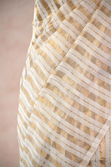 White Banarasi Cotton Silk Saree with Gold Zari Vertical Stripes