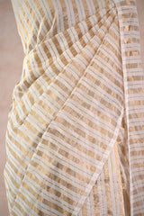 White Banarasi Cotton Silk Saree with Gold Zari Vertical Stripes