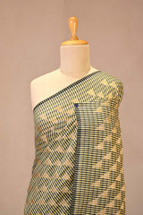 Olive Green Banarasi Cotton Saree with Gold Zari Diagonal Checks