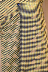 Olive Green Banarasi Cotton Saree with Gold Zari Diagonal Checks