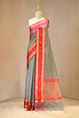Black Cotton Silk Banarasi Saree with Ganga Jamuna Border