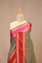 Black Cotton Silk Banarasi Saree with Ganga Jamuna Border