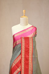 Black Cotton Silk Banarasi Saree with Ganga Jamuna Border