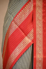 Black Cotton Silk Banarasi Saree with Ganga Jamuna Border