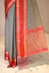 Black Cotton Silk Banarasi Saree with Ganga Jamuna Border