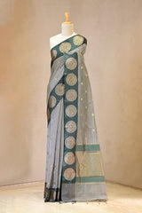 Dark Green Cotton Silk Banarasi Saree with Zari Buta
