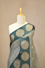 Dark Green Cotton Silk Banarasi Saree with Zari Buta