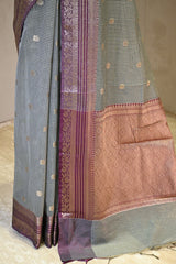Black Banarasi Cotton Silk Saree with Zari Floral Border