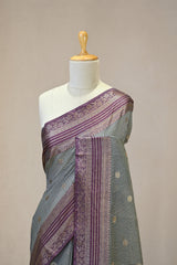 Black Banarasi Cotton Silk Saree with Zari Floral Border