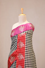 Black Banarasi Cotton Silk Saree with Ganga Jamuna Border