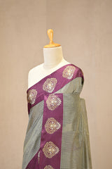 Wine Banarasi Cotton Silk Saree with Zari Floral Border